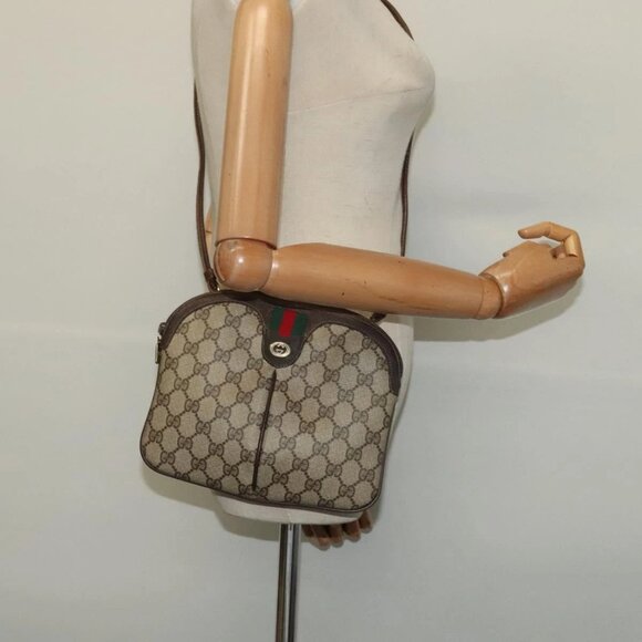 GUCCI GG Supreme Web Sherry Line Bag PVC Beige Gold 904 02 047 Auth 139971 - Picture 1 of 15